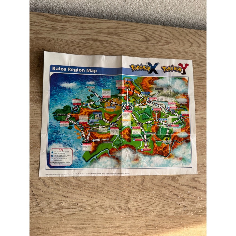 Pokemon X Y Kalos Region Map & Type Matchup Chart Poster 2013 Nintendo 14x10